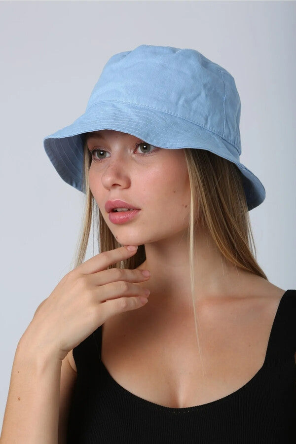 Pamuk Bebe Mavi Bucket Şapka