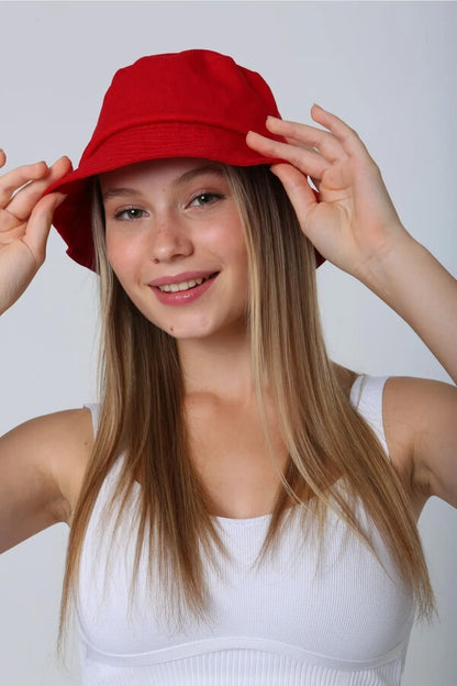 Pamuk Kırmızı Bucket Şapka