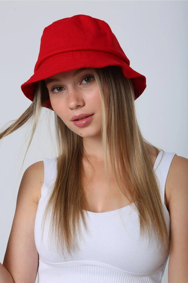 Pamuk Kırmızı Bucket Şapka